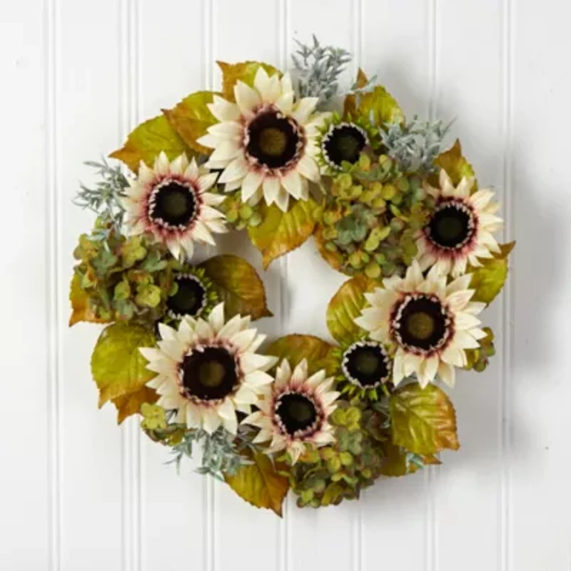 Nearly Natural 24" Sunflower  Hydrangea Faux Wreath