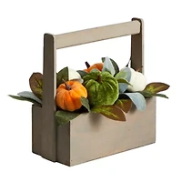 Nearly Natural 10" Fall Pumpkin In Wood Basket Floral Arrangement