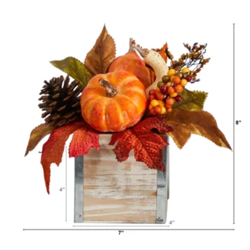 Nearly Natural 8" Autumn Washed Vase Floral Arrangement