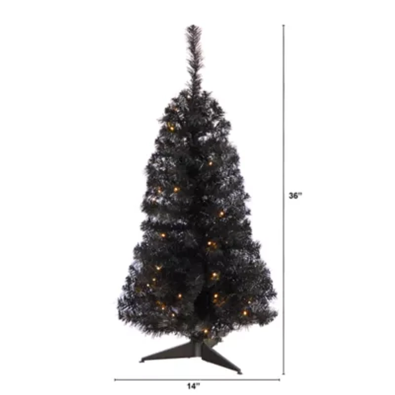 Nearly Natural 3 Foot Black Faux With Lights Halloween Tree