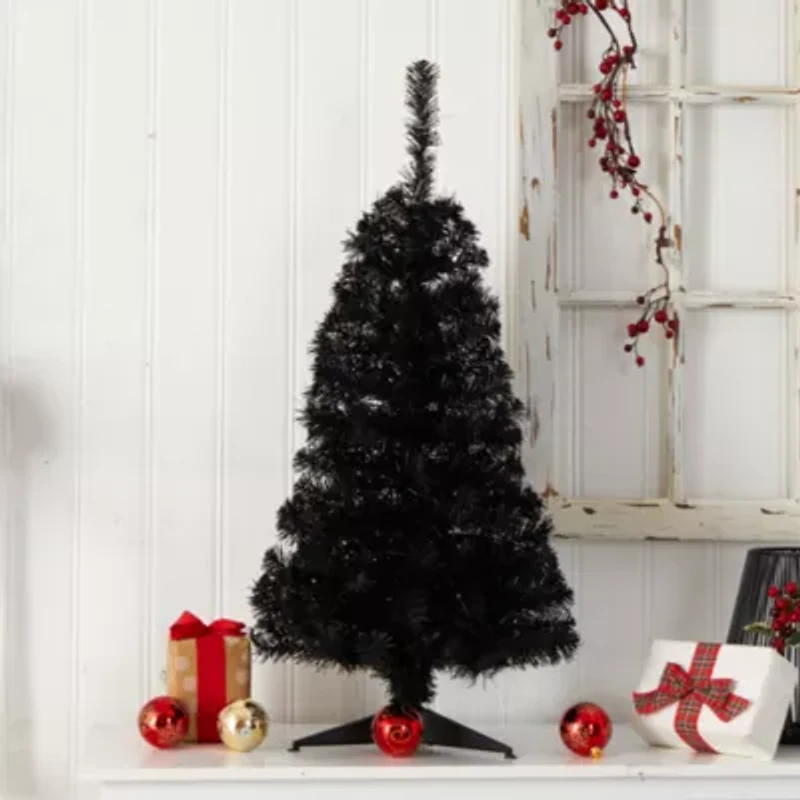 Nearly Natural 3 Foot Black Faux With Lights Halloween Tree