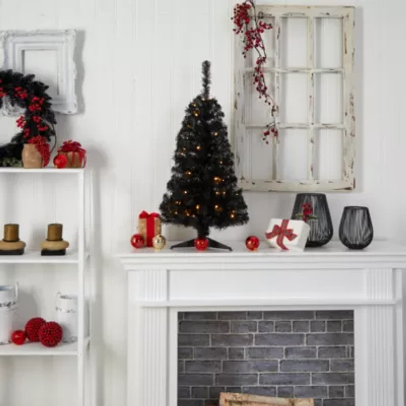 Nearly Natural 3 Foot Black Faux With Lights Halloween Tree