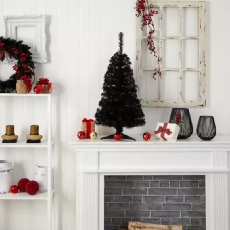 Nearly Natural 3 Foot Black Faux With Lights Halloween Tree