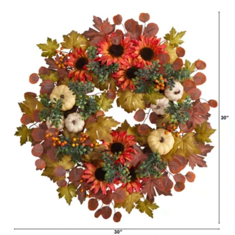 Nearly Natural 30" Autumn Foliage Faux Wreath