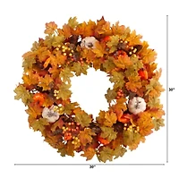 Nearly Natural 30" Pumpkin And Maple Leaf Faux Wreath
