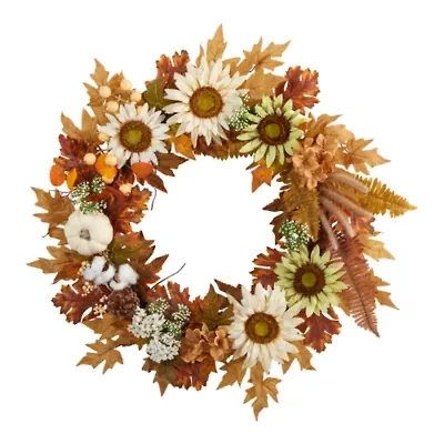 Nearly Natural 30" Sunflower Pumpkin  Berry Wreath