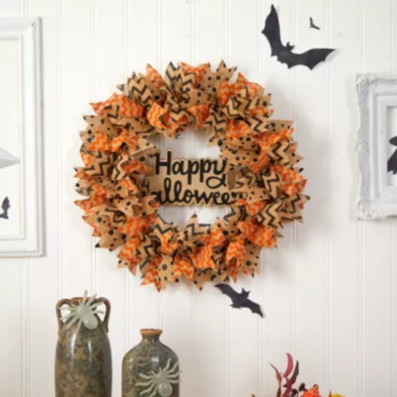 Nearly Natural 30" Halloween Burlap Ribbon Wreath