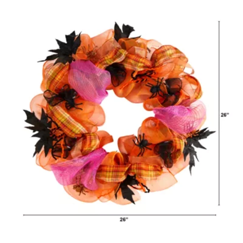 Nearly Natural "26"" Halloween Spider Mesh" Wreath