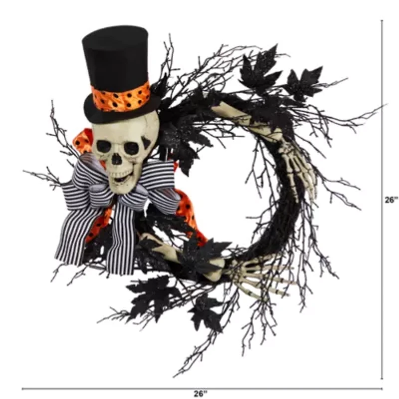 Nearly Natural "26"" Halloween Dapper Skeleton" Wreath