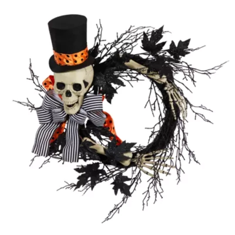 Nearly Natural "26"" Halloween Dapper Skeleton" Wreath