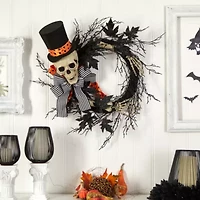 Nearly Natural "26"" Halloween Dapper Skeleton" Wreath