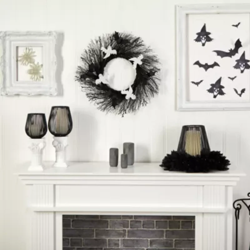 Nearly Natural 22" Halloween Ghost Bats Twig Wreath