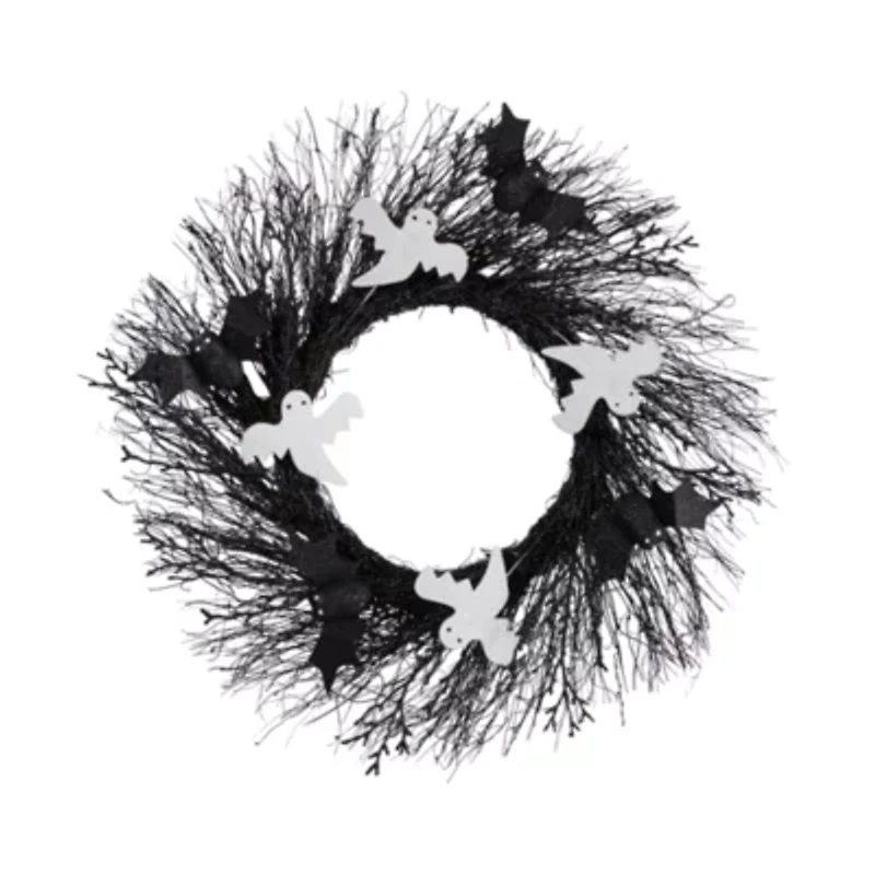 Nearly Natural "22"" Halloween Ghost Bats Twig" Wreath