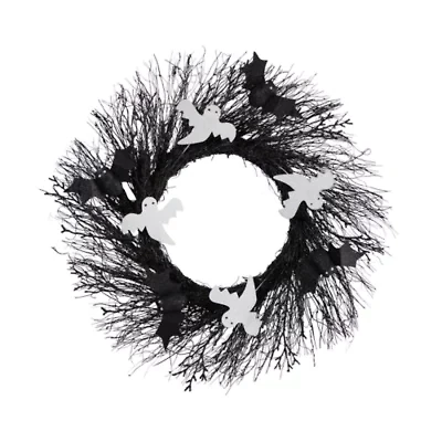 Nearly Natural 22" Halloween Ghost Bats Twig Wreath