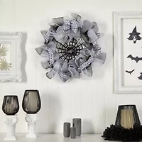 Nearly Natural 26" Halloween Spider Web Mesh Wreath