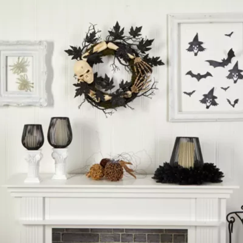 Nearly Natural 24" Halloween Skull And Bones Wreath