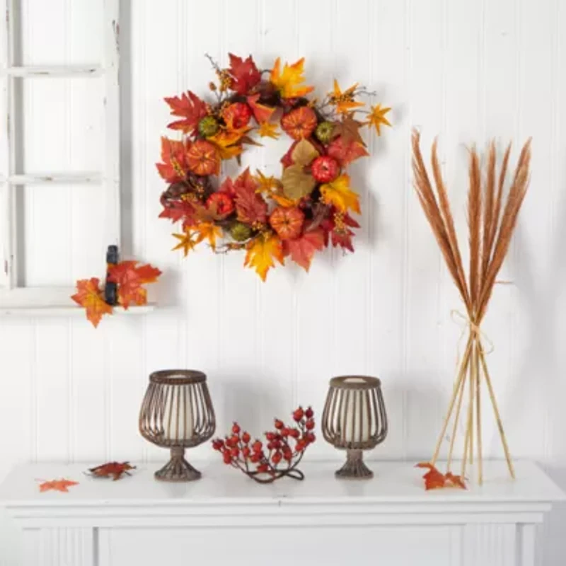 Nearly Natural 24" Pumpkin  Berries Faux Wreath