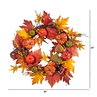 Nearly Natural 24" Pumpkin  Berries Faux Wreath