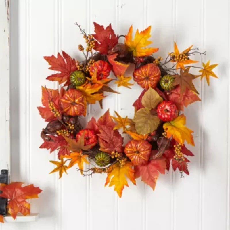 Nearly Natural 24" Pumpkin  Berries Faux Wreath
