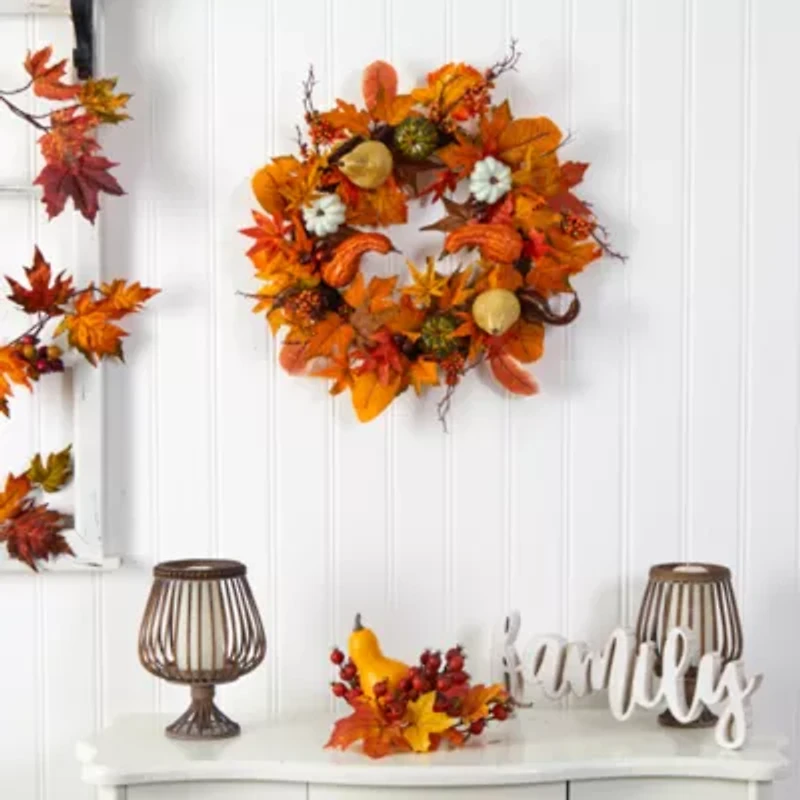 Nearly Natural "24"" Autumn Pumpkin Faux" Wreath