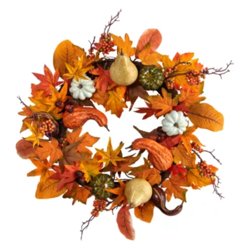 Nearly Natural "24"" Autumn Pumpkin Faux" Wreath
