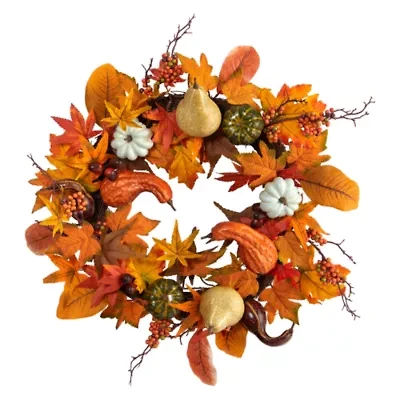 Nearly Natural "24"" Autumn Pumpkin Faux" Wreath