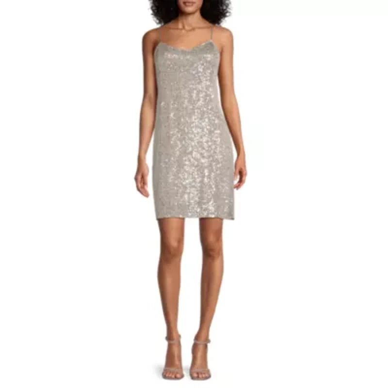 Worthington Womens Sleeveless Sequin Slip Dress