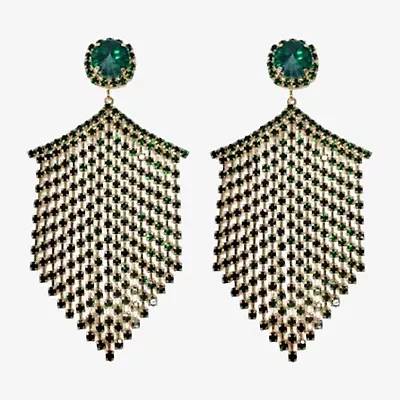 Bijoux Bar Gold Tone Tassel Green Crystal Chevron Drop Earrings