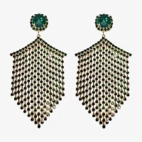 Bijoux Bar Gold Tone Tassel Green Crystal Chevron Drop Earrings