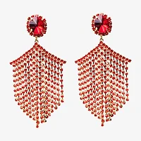 Bijoux Bar Gold Tone Tassel Red Crystal Chevron Drop Earrings