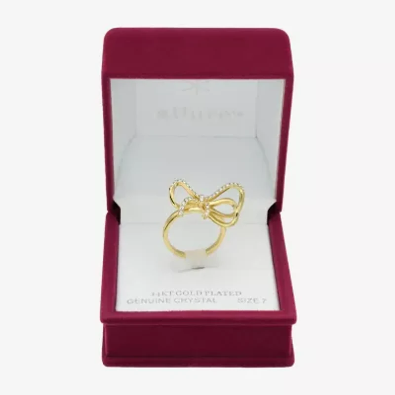 Sparkle Allure Womens Crystal 14K Gold Over Brass Bow Cocktail Ring