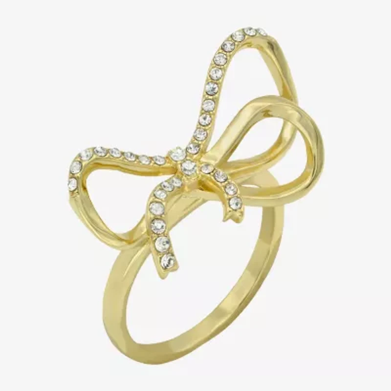 Sparkle Allure Womens Crystal 14K Gold Over Brass Bow Cocktail Ring