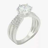 Sparkle Allure Triple Split Shank Womens Crystal Pure Silver Over Brass Round Crossover Engagement Ring