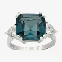 Sparkle Allure Womens Blue Crystal Pure Silver Over Brass Cushion 3-Stone Cocktail Ring