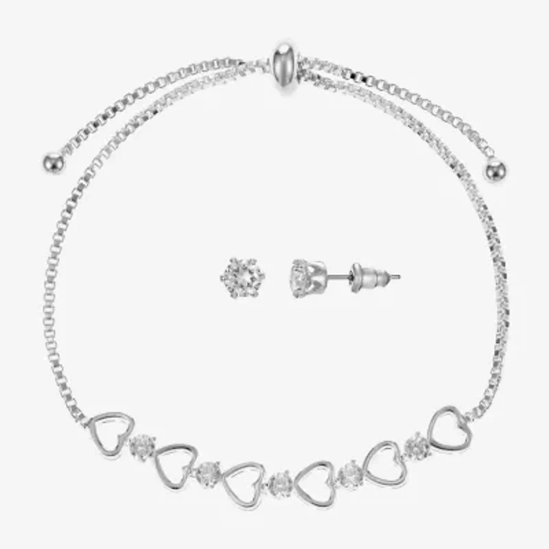 Sparkle Allure Light Up Box Womens Cubic Zirconia Pure Silver Over Brass Heart 2-pc. Jewelry Set