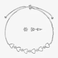 Sparkle Allure Light Up Box Womens Cubic Zirconia Pure Silver Over Brass Heart 2-pc. Jewelry Set
