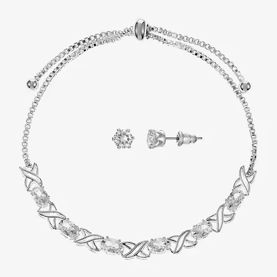 Sparkle Allure Light Up Box Womens Cubic Zirconia Pure Silver Over Brass 2-pc. Jewelry Set