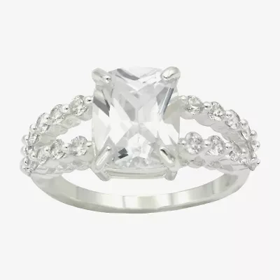 Sparkle Allure Split Shank Womens Cubic Zirconia Pure Silver Over Brass Engagement Ring