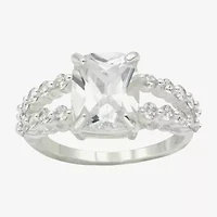 Sparkle Allure Split Shank Womens Cubic Zirconia Pure Silver Over Brass Engagement Ring