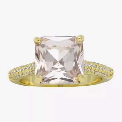 Sparkle Allure Womens Pink Crystal 14K Gold Over Brass Square Cocktail Ring