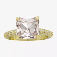 Sparkle Allure Womens Pink Crystal 14K Gold Over Brass Square Cocktail Ring