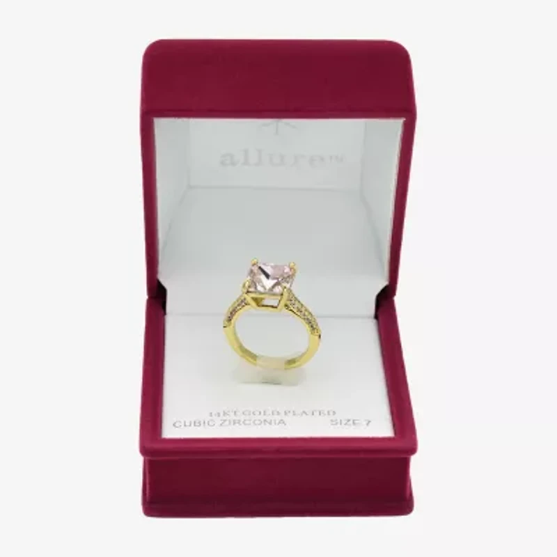Sparkle Allure Womens Pink Crystal 14K Gold Over Brass Square Cocktail Ring