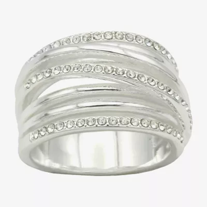 Sparkle Allure Wrap Faux Stacked Womens 7.5MM Crystal Pure Silver Over Brass Bypass  Band