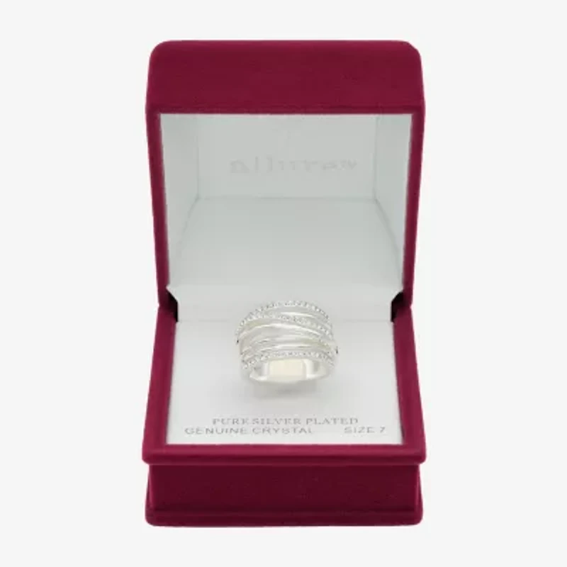 Sparkle Allure Wrap Faux Stacked Womens 7.5MM Crystal Pure Silver Over Brass Bypass  Band