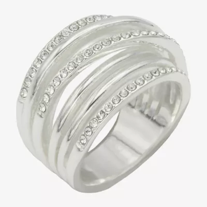 Sparkle Allure Wrap Faux Stacked Womens 7.5MM Crystal Pure Silver Over Brass Bypass  Band