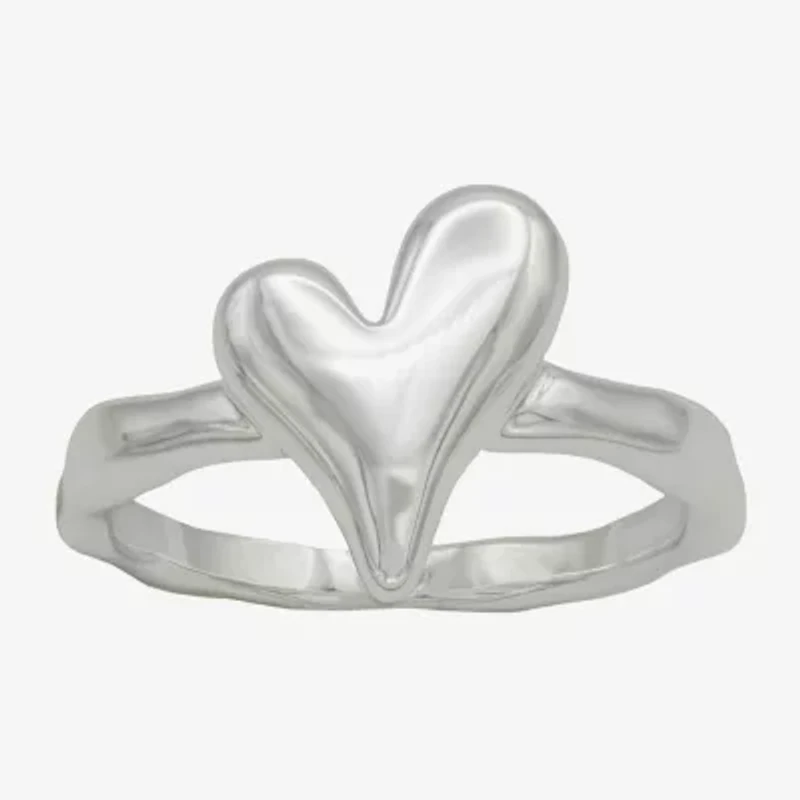 Sparkle Allure Polished Womens 2.5MM Pure Silver Over Brass Heart Delicate Band