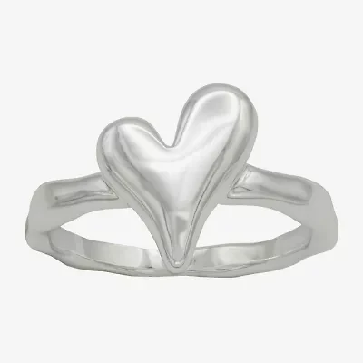 Sparkle Allure Polished Womens 2.5MM Pure Silver Over Brass Heart Delicate Band