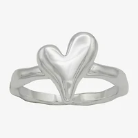 Sparkle Allure Polished Womens 2.5MM Pure Silver Over Brass Heart Delicate Band
