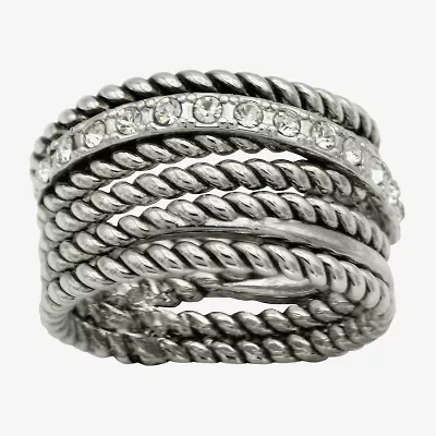 Sparkle Allure Antique Rope Faux Stacked Womens 10MM Crystal Pure Silver Over Brass Band