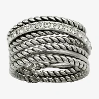 Sparkle Allure Antique Rope Faux Stacked Womens 10MM Crystal Pure Silver Over Brass Band